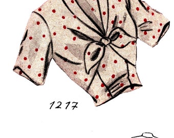 Vintage 96cm 38" bust size 1940s short sleeve summer blouse sewing pattern.