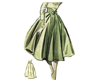 Vintage 72cm/28.35&quot; high waist 1950s full 6 panel skirt sewing pattern