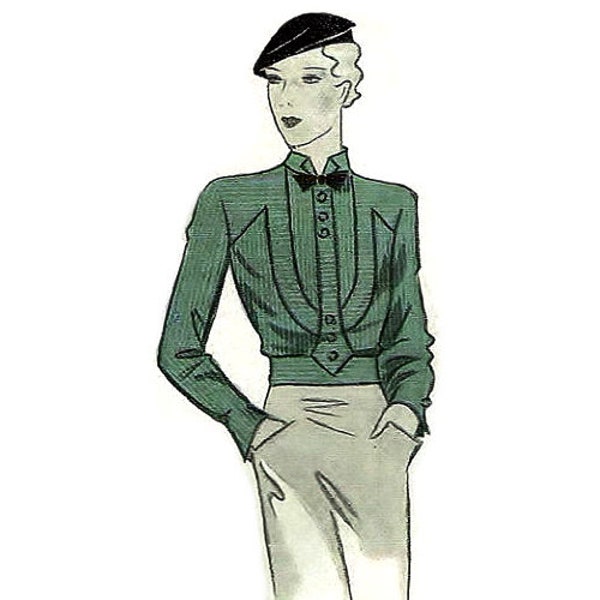 Vintage 96 cm/38" Oberweite Bluse im Art Deco Stil 1930s Schnittmuster für Bluse mit langem Ärmel und hohem Ausschnitt