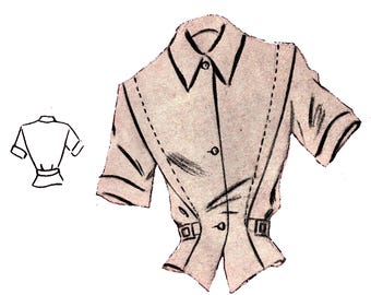 Vintage 96cm 38" bust size 1940s short sleeve summer blouse sewing pattern.