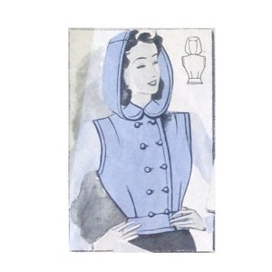 Vintage 90cm/ 35&quot; bust size 1940s double breast hooded waistcoat sewing pattern.