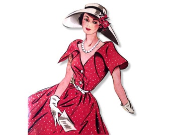 Vintage 90cm/35" bust size 1950s fancy dress / day dress/ tea dress sewing pattern