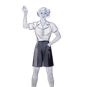 Vintage 90cm/35&quot; bust size 1930s short raglan sleeve sports shirt / polo shirt and short pants sewing pattern