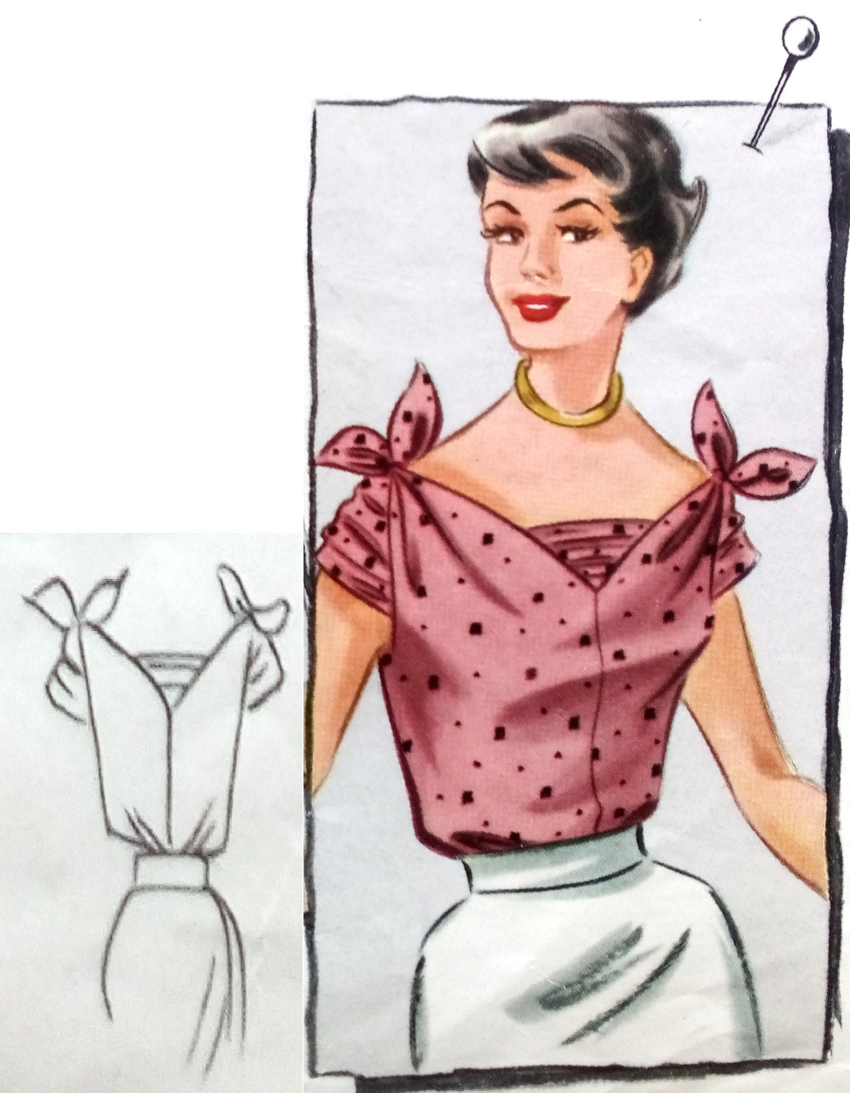 Vintage 88cm/34.6" bust size 1950s blouse sewing pattern