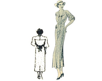 Vintage 104cm/41" bust size 1930s ruched bodice front, raglan sleeve day dress/ tea dress sewing pattern,