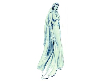 Vintage 36"/92cm bust size 1930s V-neck bodice with midriff and floor length skirt dress sewing pattern.