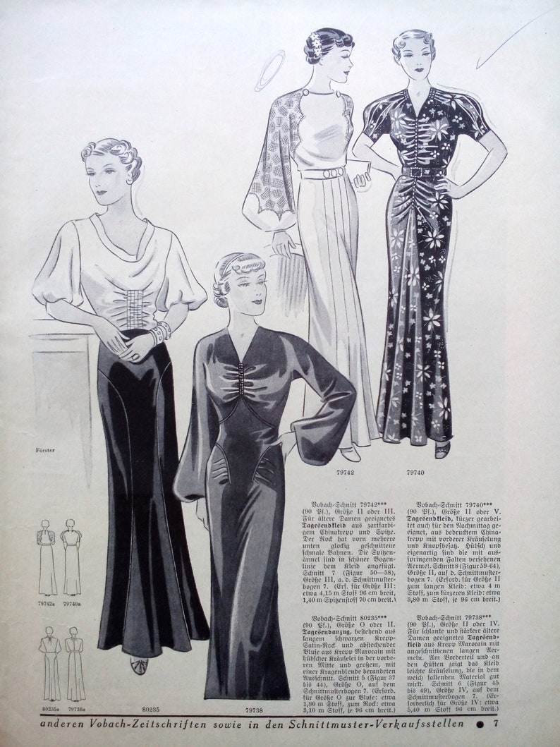 Vintage 40/102cm bust size 1930s formal evening dress sewing pattern. image 5