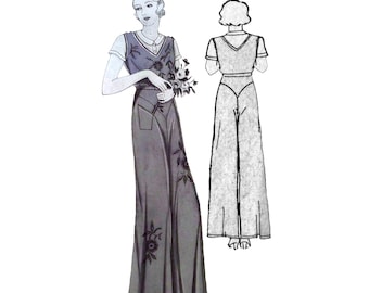 Mono/traje de estar en casa/overol vintage de los años 30, talla busto de 96 cm/38", patrón de costura para pijama de playa.