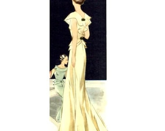Vintage 96cm 38" bust size 1930s sleeveless art deco formal / evening dress sewing pattern.