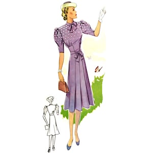 Vintage 92cm/36.22&quot; bust size 1930s short sleeve day dress/ cocktail dress sewing pattern