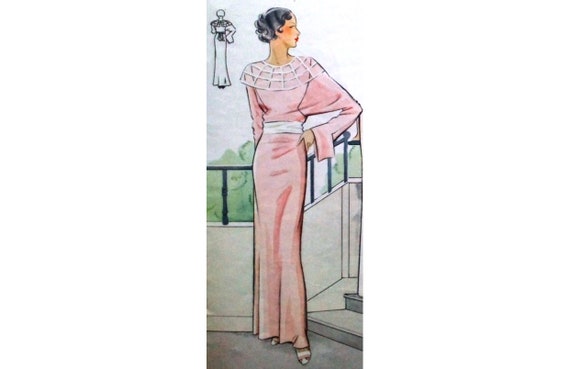 Vintage 102cm 40 Bust Size 1930s Batwing Sleeve Evening Dress Sewing Pattern. Etsy Canada