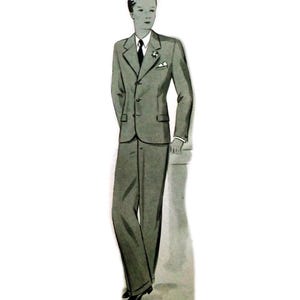 Menswear 88cm/34&quot; chest size vintage 1930s classic straight cut young mens single breast suit: jacket, waistcoat and trousers sewing pattern