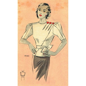 Vintage 96cm/38&quot; or 102cm/40&quot; bust size 1930s summer blouse sewing pattern