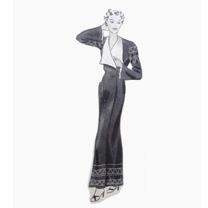 A 108cm/42.5&quot; bust size vintage 1930s back tie closure and wide collar, raglan sleeve house coat / robe sewing pattern.