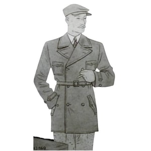 Vintage 96cm/38" or 104cm/41" chest size 1930s men double breast front button closure wind jacket with side and chest pockets sewing pattern