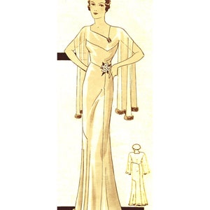 Vintage 96cm/38&quot; bust size 1930s split sleeve evening gown / evening dress sewing pattern.