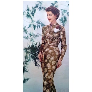 Vintage 98cm/39” bust size 1950s long sleeve side ruched figure hugging dress sewing pattern