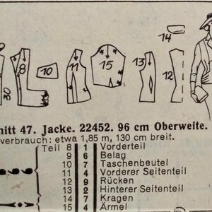 Mönster för sömnad av vintagekavaj från 1950-talet, 96 cm bystmått 89 cm bild 3