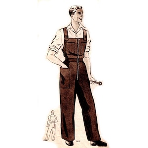 Menswear vintage 1950s classical straight cut mens overalls / mens dungarees sewing pattern for 104cm/41“ chest measurement