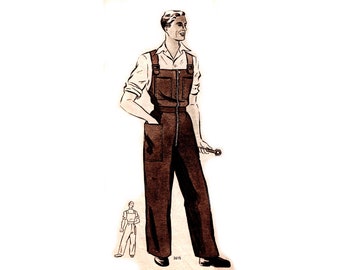 Menswear vintage 1950s classical straight cut mens overalls / mens dungarees sewing pattern for 104cm/41“ chest measurement