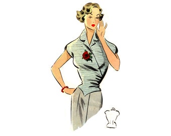 Vintage 90cm/35" bust size 1950s short cap sleeve wrap front blouse/shirt sewing pattern
