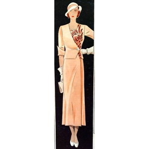 Vintage 102cm/40&quot; bust size 1930s asymetric crossed front button closure square neckline 3/4th sleeve jacket and skirt suit sewing pattern.