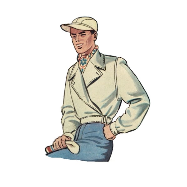 Menswear vintage 112cm/44” chest size 1940s men lumber jacket / ski jacket sewing pattern