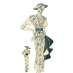 Vintage 104cm/41&quot; bust size 1930s ruched front short sleeve day dress/ tea dress and jacket / overcoat sewing pattern