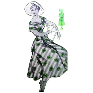Vintage 104cm/41&quot; bust size 1950s short sleeve and pleated skirt summer dress sewing pattern.