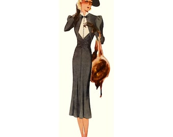 Vintage 96cm/38" bust size 1930s spring - summer dress sewing pattern.