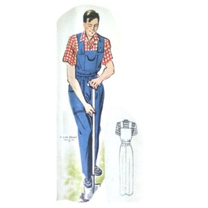 Menswear vintage 1950s classical straight cut mens overalls / mens dungarees sewing pattern for 96cm/38&quot; chest measurement