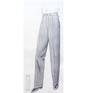 Menswear vintage 1930s classical straight cut men trousers / pants sewing pattern for waist size 78cm/30" or 84cm/33" or 100cm/39"