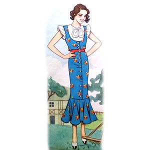 Vintage 88cm/34&quot; bust size 1930s  pinafore day dress and/or short flutter sleeve shirt sewing pattern