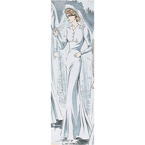 Vintage 96cm/38&quot; bust size 1930s long sleeve and fitted waist wedding dress / bridal gown / bride dress sewing pattern