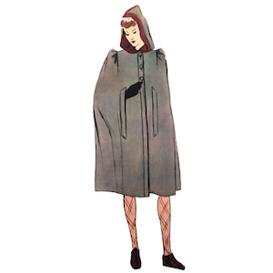 Vintage 90cm/ 35&quot; bust size 1940s long hooded cape /hooded cape coat sewing pattern.
