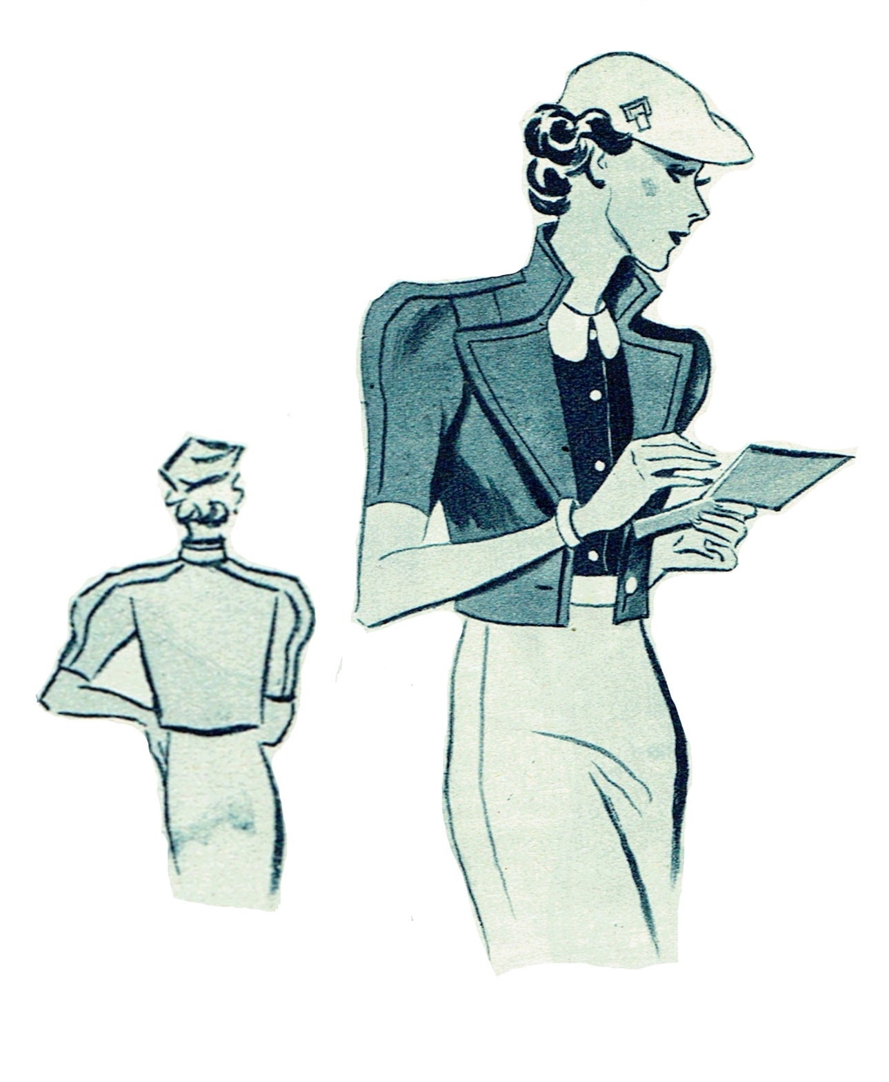 1930's Mail Order Jacket or Tunic and Straight Line Skirt Pattern - Bust 34