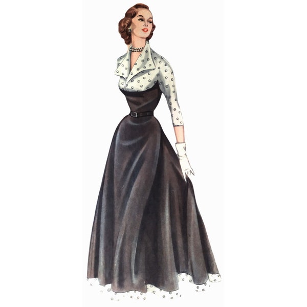 vintage 102 cm/40" taille de buste des années 1950 à manches 3/4 corsage ajusté et robe de soirée formelle longueur au sol/modèle de couture de robe de bal.