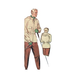 Pode incluir: Duas ilustrações de pessoas vestindo jaquetas com capuz. A pessoa à esquerda está vestindo uma jaqueta bege com um zíper marrom e calças marrons. A pessoa à direita está vestindo uma jaqueta bege com um cinto marrom e calças marrons. Ambas as pessoas estão segurando bengalas.