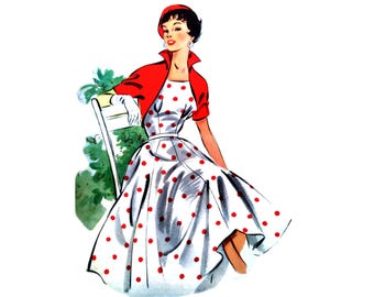 Vintage 94cm 37" bust size 1950s short sleeve and fitted bodice on 8 panel full skirt day / cocktail dress and bolero jacket sewing pattern.