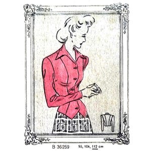 Vintage 112cm/ 44&quot; bust size 1940s long sleeve blouse sewing pattern.
