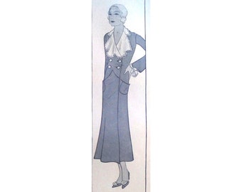 A 120cm 47" bust size vintage 1930s wide collar and double breast front closure house coat / robe/ dressing gown sewing pattern.