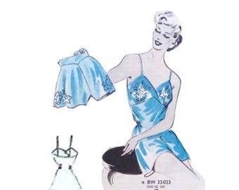 Vintage 92cm 36" bust size 1950s lingerie slip and tap pant / french knickers sewing pattern.