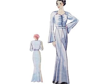 Vintage 96cm 38" or 88cm 34" bust size 1930s evening dress/formal dress/evening gown/bridal dress sewing pattern.