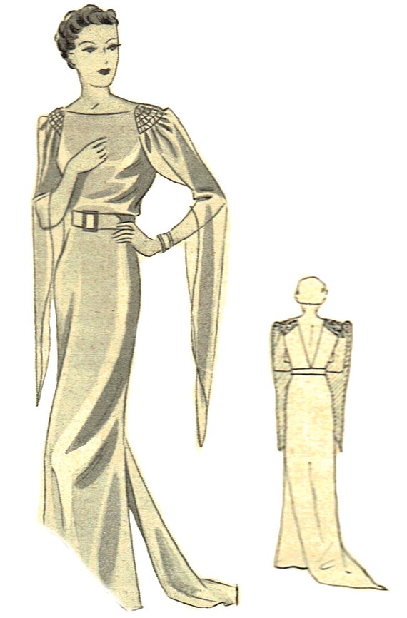 Vintage 90cm/35" Bust Size 1930s Long Sleeve Open Back Floor Length Evening  Gown/ Formal Dress Sewing Pattern. - Etsy
