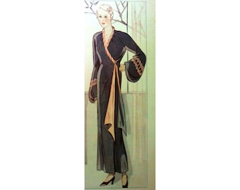 A 108cm/42.5" bust size vintage 1930s side closure raglan sleeve house coat / robe sewing pattern.
