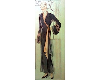 A 108cm 42" bust size vintage 1930s side closure raglan sleeve house coat / robe sewing pattern.