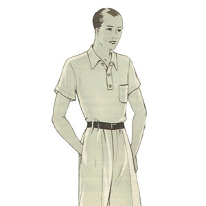 Menswear vintage 39cm/15.35" neck measurement 1930s classical tennis shirt / short sleeve sports shirt sewing pattern