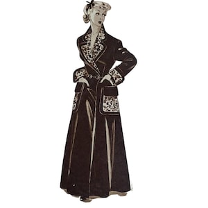Vintage 102cm/40&quot; bust size 1950s long sleeve doublebreast button closure robe/house coat / dressing gown sewing pattern