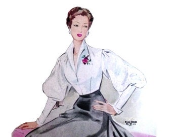 Vintage 96cm/38&quot; bust size 1950s puff sleeve formal / evening blouse sewing pattern