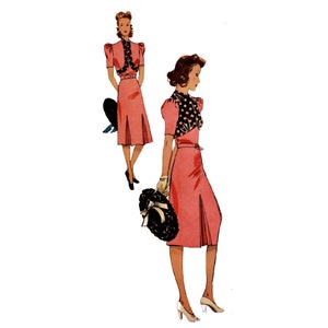Vintage 90cm/35&quot; bust size 1940s short sleeve summer day dress and bolero jacket sewing pattern.